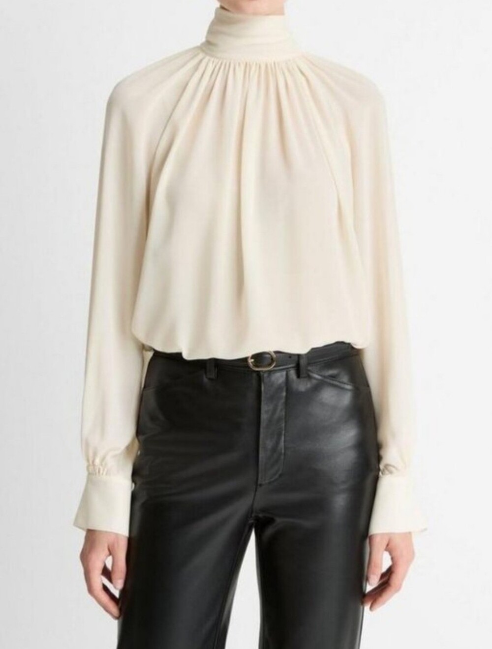 Vince Gathered Mock Neck Blouse & Camisole Small S Ivory Long Sleeve New W Flaw